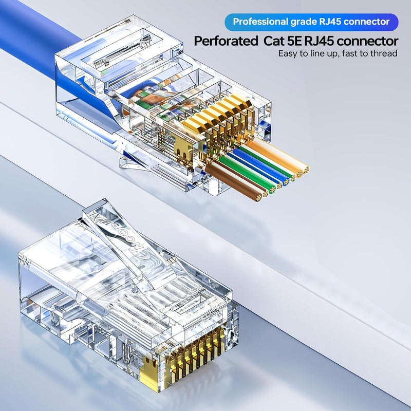 Cncob RJ45 Pass Through EZ Connector, Cat5e Connector, RJ45 Ends with Gold Plated, Ethernet Connectors UTP Network Plug for Standard Cable (100pcs) - Image 2